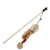Smarty Pet Wooden Wand Stick With Ball & Bells Feathers Toy For Cat