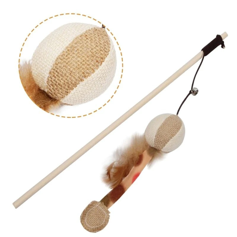 Smarty Pet Wooden Wand Stick With Ball & Bells Feathers Toy For Cat