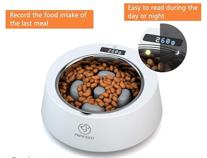 Papifeed Slow Feed Multifunctional Digital Scale Pet Feeder Weighing Bowl