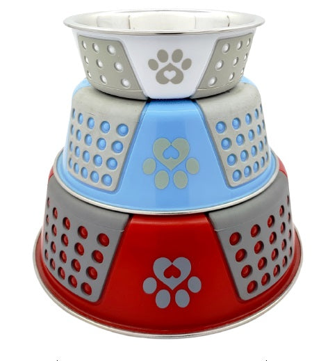 Holy Paws Hermosa Bowl Stainless Steel Paw Print Dog Bowl (Color May Vary)