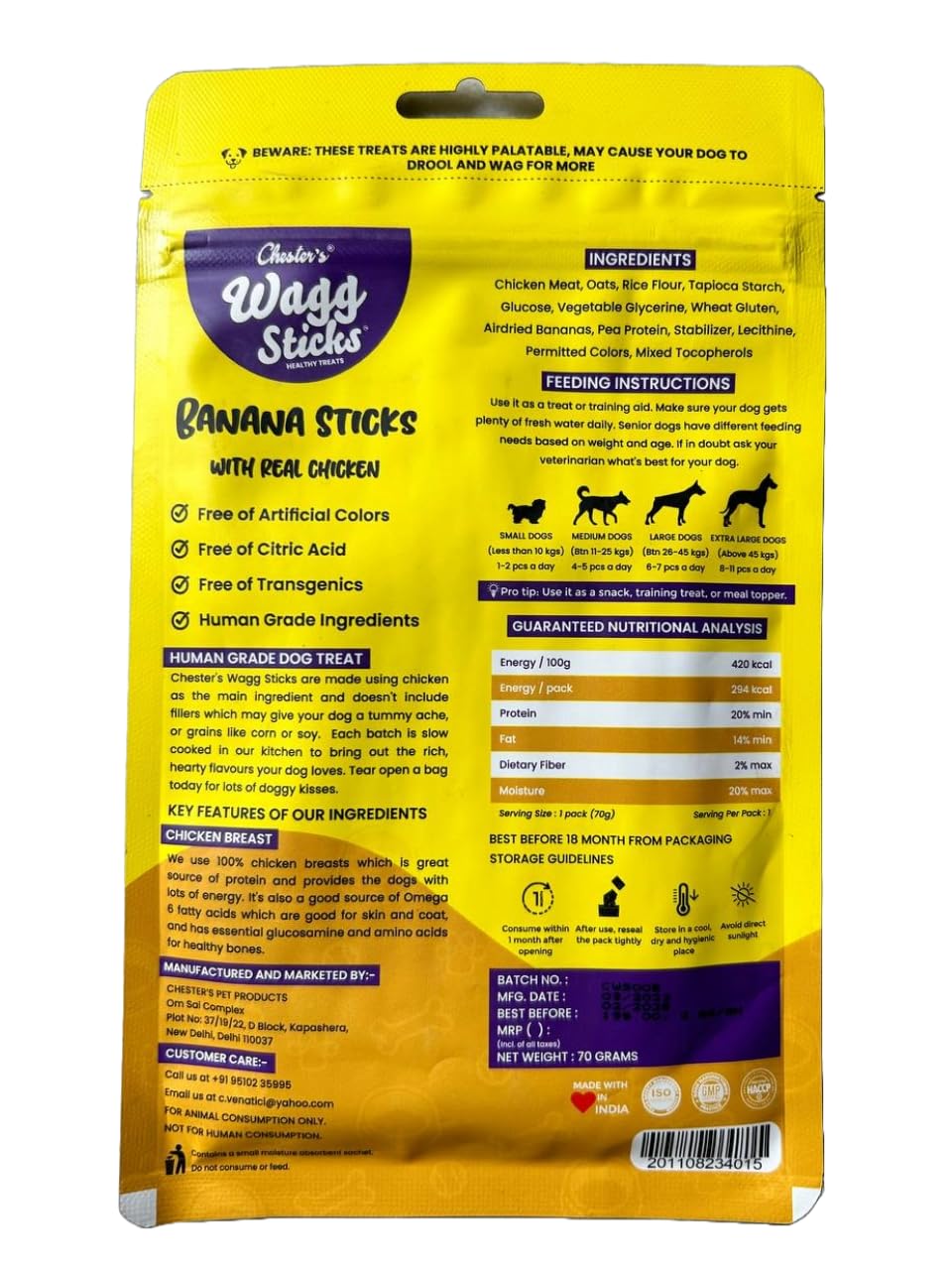Chester's : Wagg Banana Sticks with Real Chicken Healthy Dog Treats