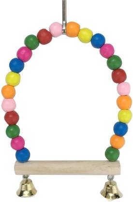 Pets Empire Wooden Colorful Beads Bell Bird Swing Play Stand Bird Toy