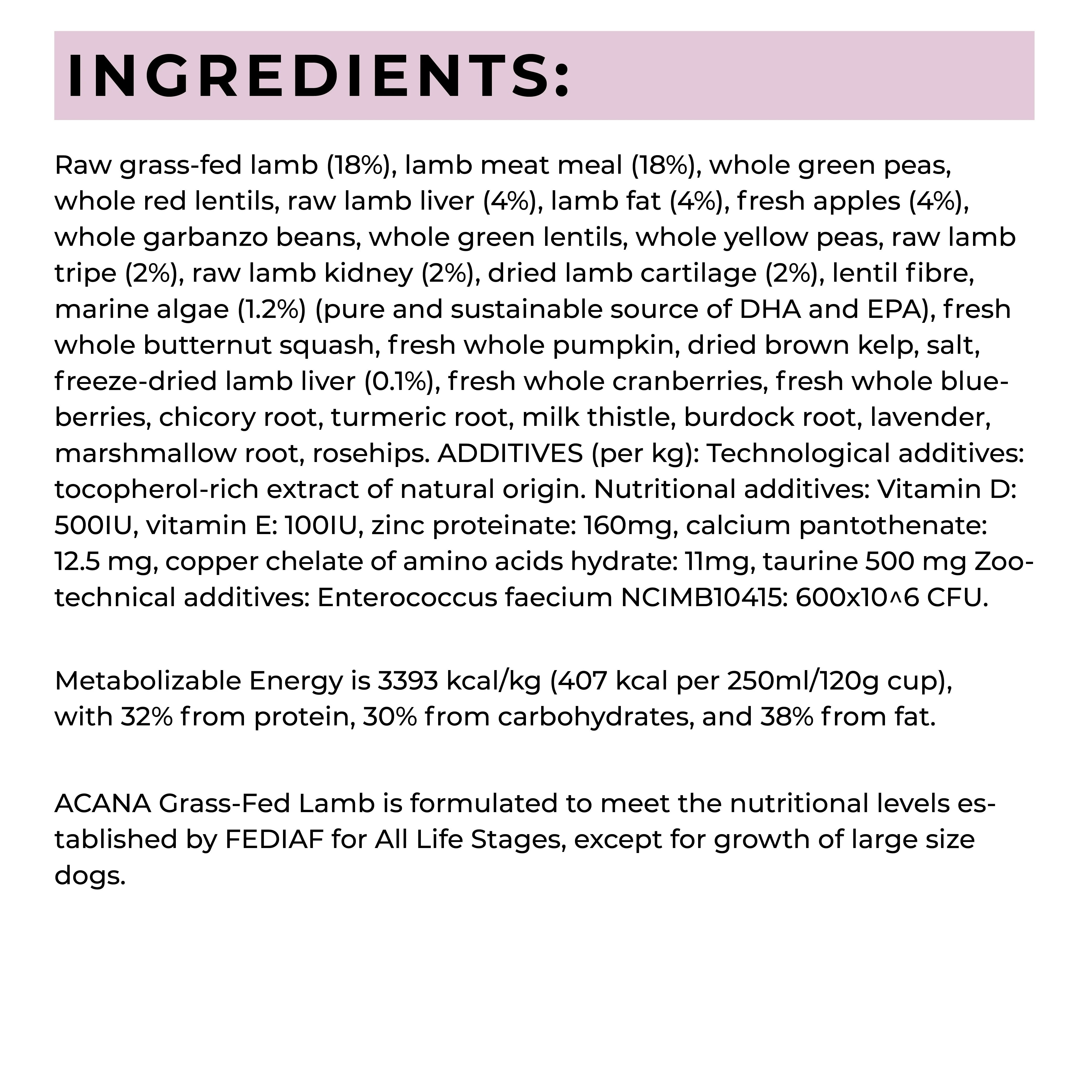 Acana Grass-Fed Lamb Dog Dry Food