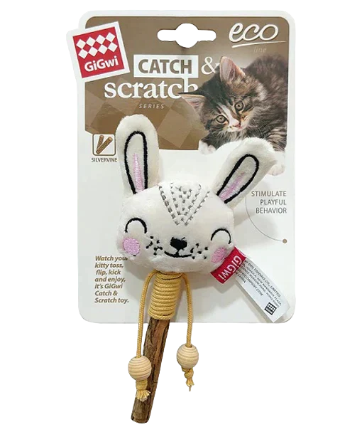 Gigwi Eco Line Catch & Scratch Rabbit With Silvervine Leaves & Stick Cat Toy