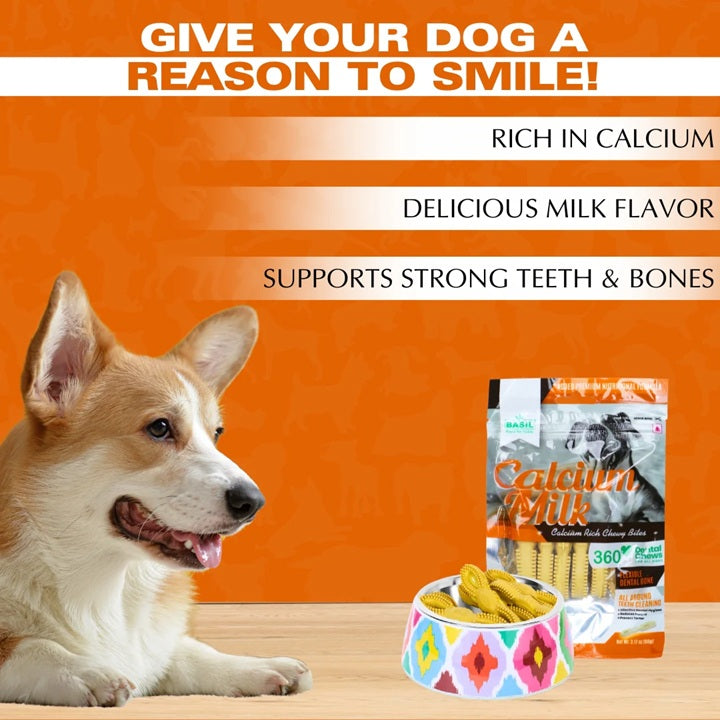 Basil Calcium Milk 360° Dental Chews for Dogs & Puppies