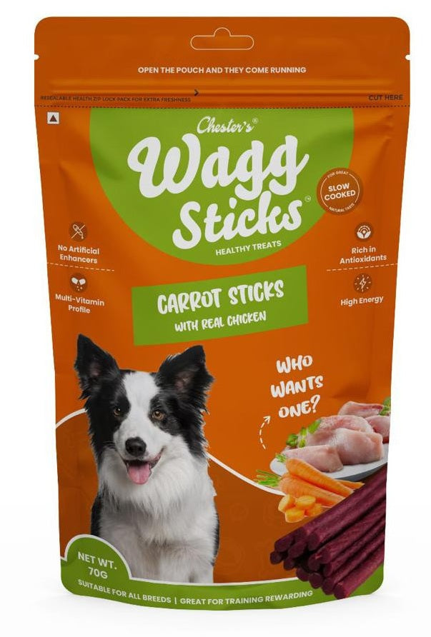 Chester's : Wagg Carrot Sticks with Real Chicken Healthy Dog Treats