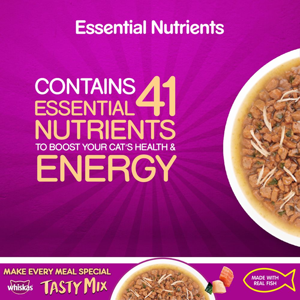 Whiskas Tasty Mix Chicken With Salmon Wakame Seaweed In Gravy Pouch 70 G (Pack Of 12) - Ecom Pack