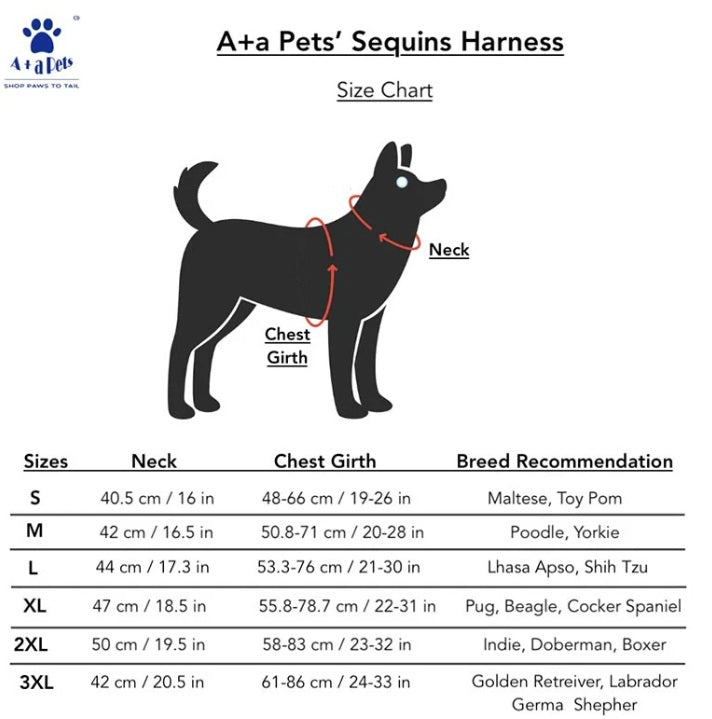 A+a Pets Sequins Harness & Leash Set For Dogs & Cats