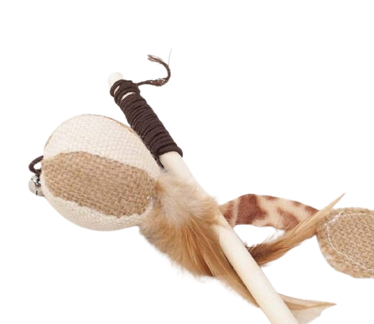 Smarty Pet Wooden Wand Stick With Ball & Bells Feathers Toy For Cat