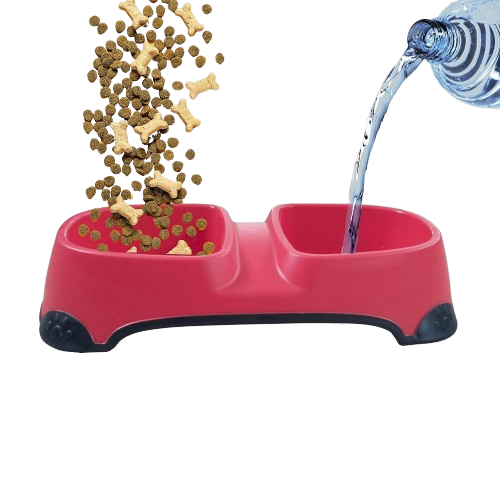 Nunbell Elegant Double Diner Bowl With Paw Design Non-Skid Rubber Bottom