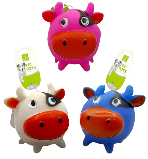 Nunbell Natural Rubber Squeaky Vinyl Cow Face Toy (Color May Vary)