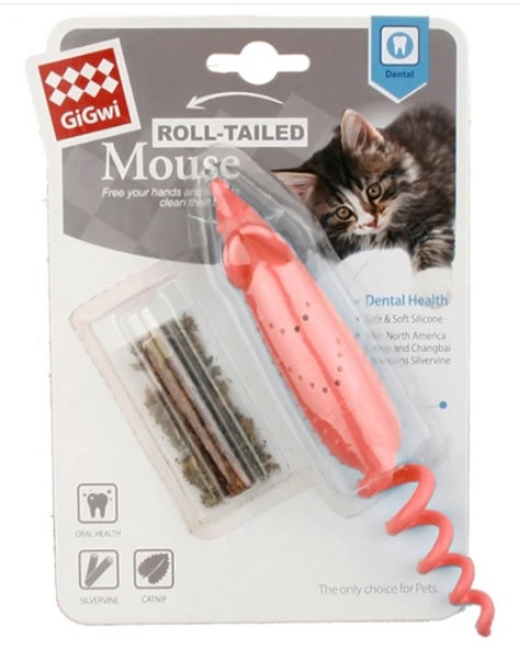 Gigwi Roll-Tailed Mouse With Changeable Catnip Bag & Silvervine Stick Cat Toy