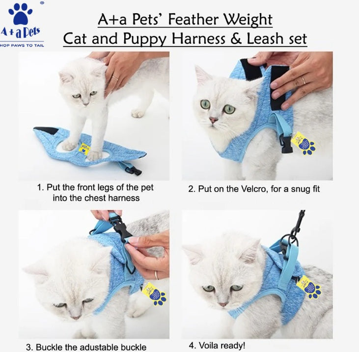 A+a Pets Feather Weight Harness & Leash Set For Cat & Small Dogs