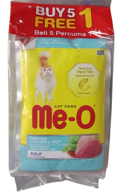 MeO Tuna With Chicken In Jelly Adult 80g Cat Pouch - Buy 5 Get 1 Free