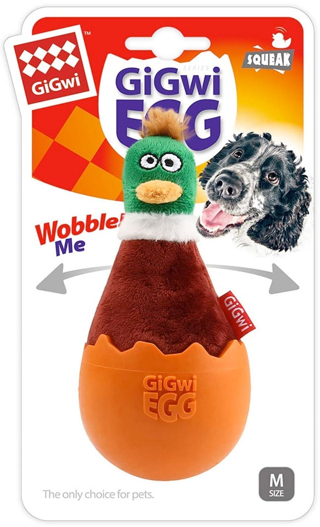Gigwi Egg Wobble Fun Brown Duck Plush/TPR Dog Toy - Brown