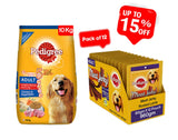 Pedigree Adult Chicken and Vegetables 10Kg + Pedigree Meat Jerky Roasted Lamb Flavour 80 G (Pack Of 12) - Ecom Pack Combo