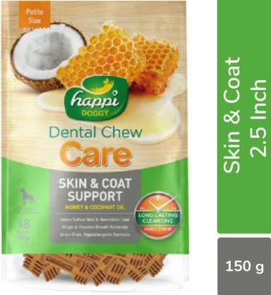 Happi Doggy Dental Chew Care Skin & Coat Support Honey & Coconut Oil Dog Treat