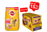 Pedigree Puppy Chicken and Milk 10Kg + Pedigree Meat Jerky Roasted Lamb Flavour 80 G (Pack Of 12) - Ecom Pack Combo