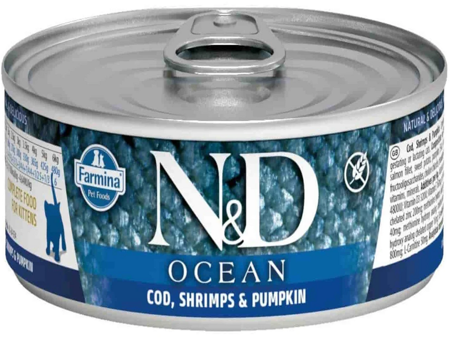 Farmina N&D Ocean Cod, Shrimps And Pumpkin Grain Free Kitten Tin