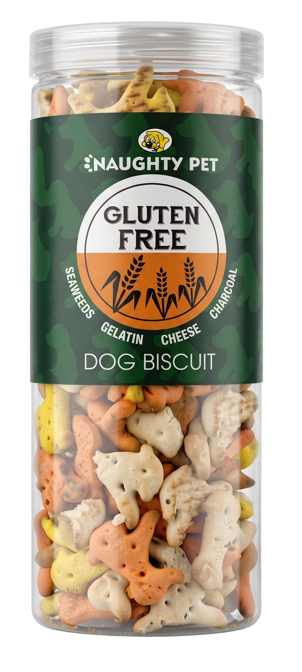 Naughty Pet Gluten Free Sea Weeds Cheese, Gelatin & Charcoal Non Veg Dog Biscuit - (Jar)