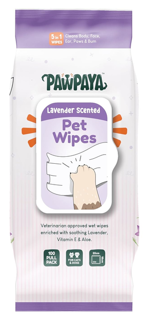 Pawpaya Lavender Scented Wipes For Dogs And Cats