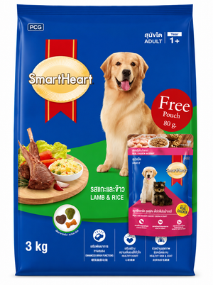 Smartheart Lamb And Rice Flavor Adult Dog Dry Food + Free Sh-Chicken Chunk In Gravy Puppy Pouch 80 G