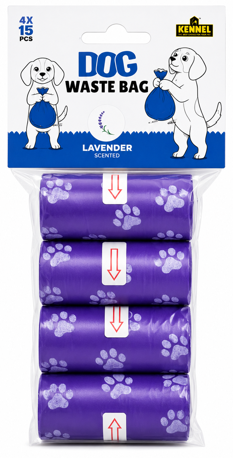 Kennel Lavender Scented Dog Waste Bags (Poop Bags) – 4 Rolls x 15 Bags Each