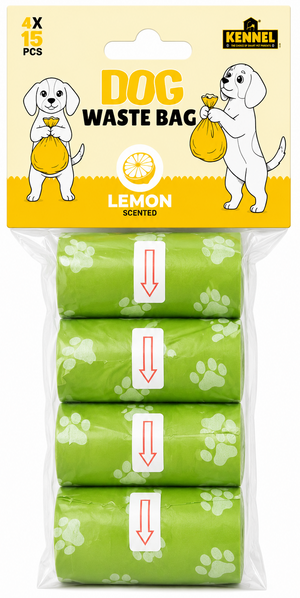 Kennel Lemon Scented Dog Waste Bags (Poop Bags) – 4 Rolls x 15 Bags Each