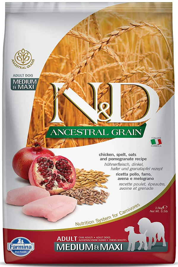 Farmina N&D Ancestral Grain Chicken Spelt Oats & Pomegranate Medium & Maxi Adult Dog Dry Food