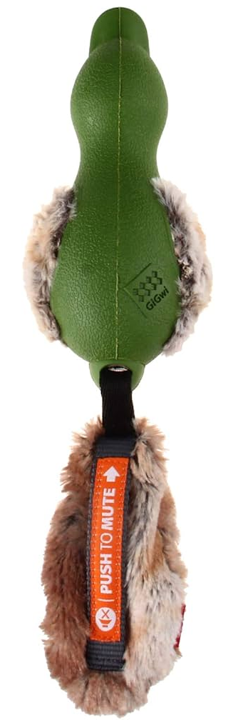 Gigwi Rubber Duck Dog Toy Push To Mute Silent And Squeaky Toy Interactive With Plush Tail-Green