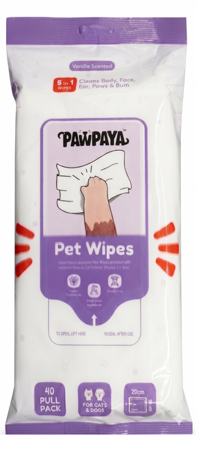 Pawpaya Vanilla Scented Wipes For Dogs And Cats