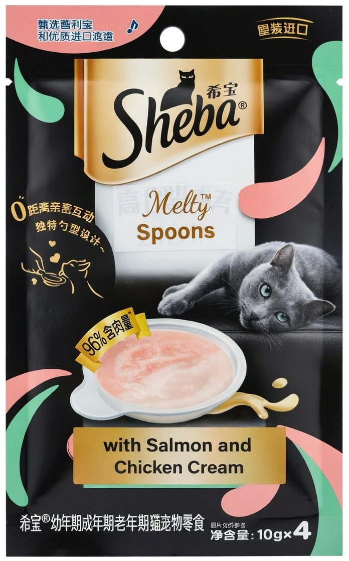 Sheba Melty Spoons With Salmon & Chicken Cream Lickable Creamy Cat Treats