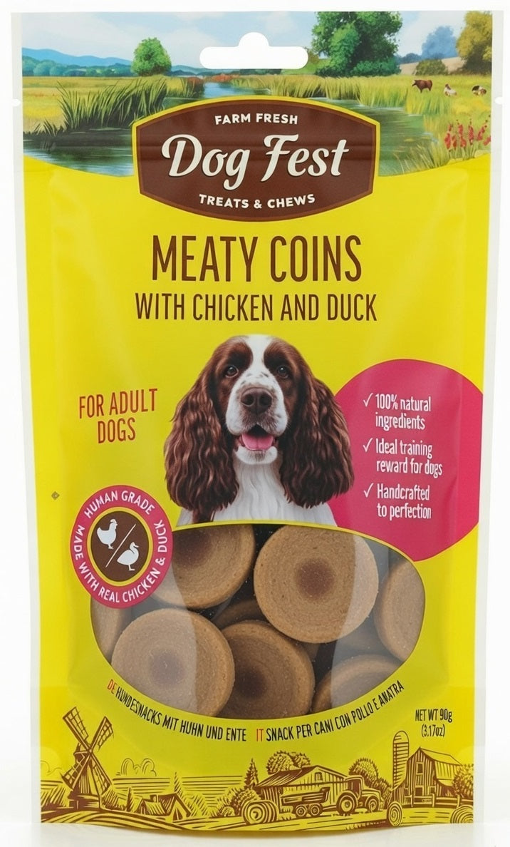 Dogfest Meaty Coins With Chicken & Duck Treats For Adult Dogs.