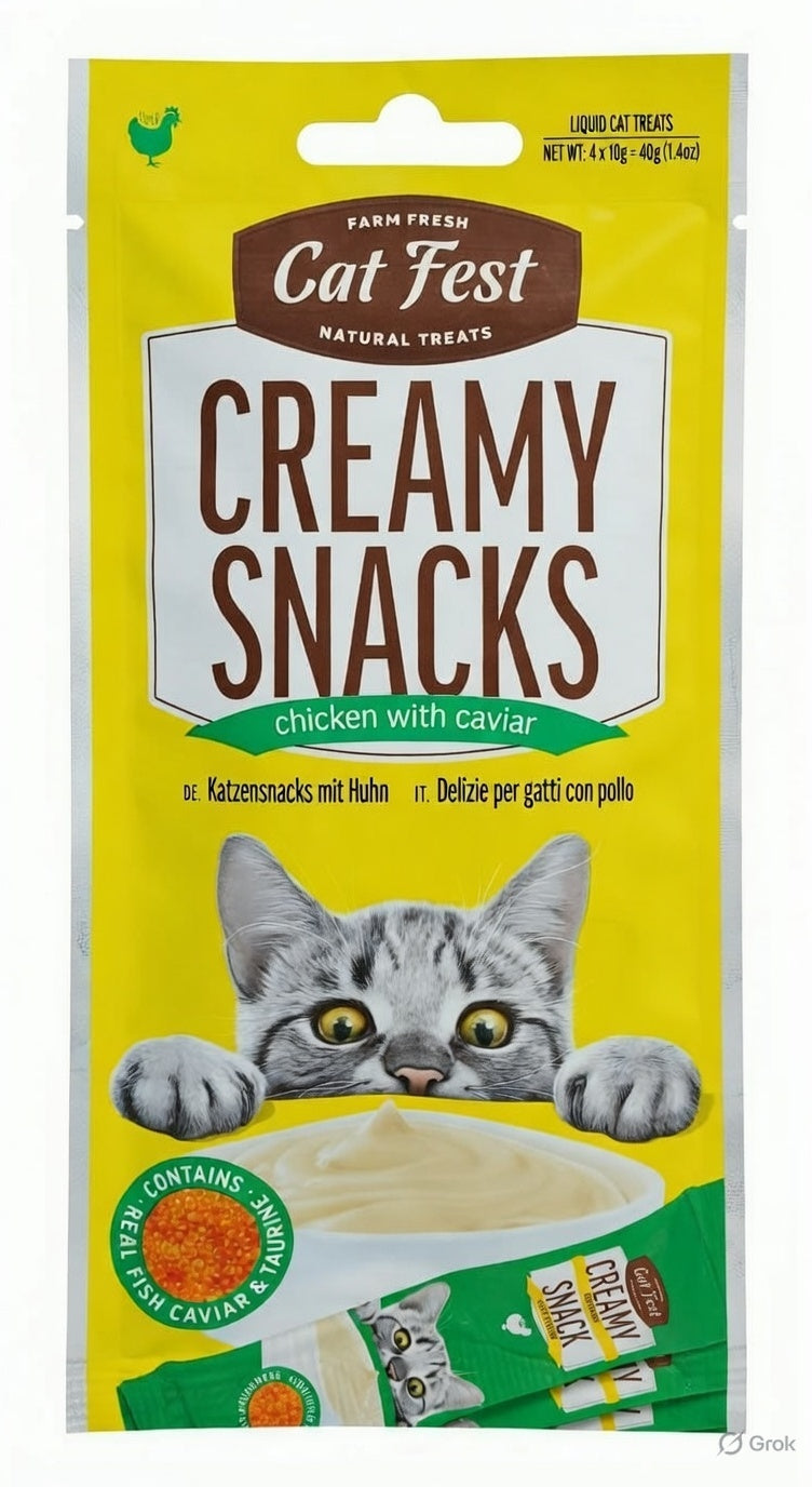 Catfest Creamy Snacks Chicken With Caviar Treats For Cats