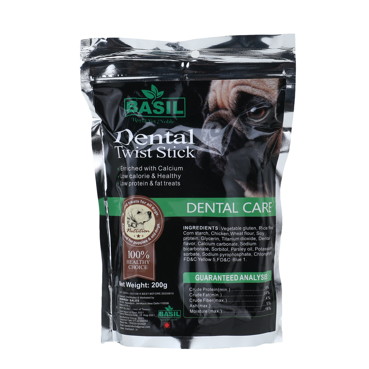 BASIL Dental Care Twisted Chew Sticks for Dogs & Puppies