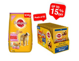 Pedigree Puppy Chicken and Milk 10Kg + Pedigree Meat Jerky Barbecued Chicken Flavour 80 G (Pack Of 12) - Ecom Pack Combo