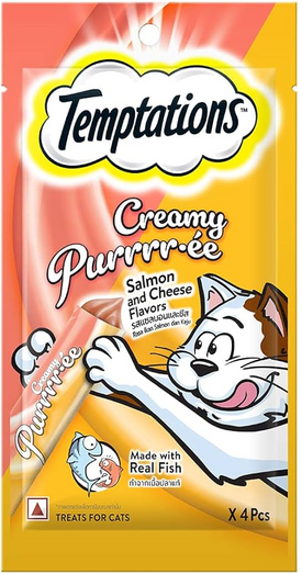 Temptations Creamy Purrrr. ee Salmon & Cheese Flavour Cat Treats (4 PCS X 12 Gms)
