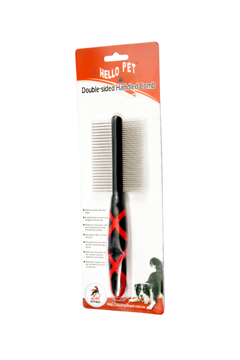 Hello Pet 'Double Sided Comb' with Non Slip Handle - 1 PC