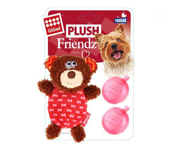 Gigwi Plush Friendz Squeaky Square Bear Dog Toy