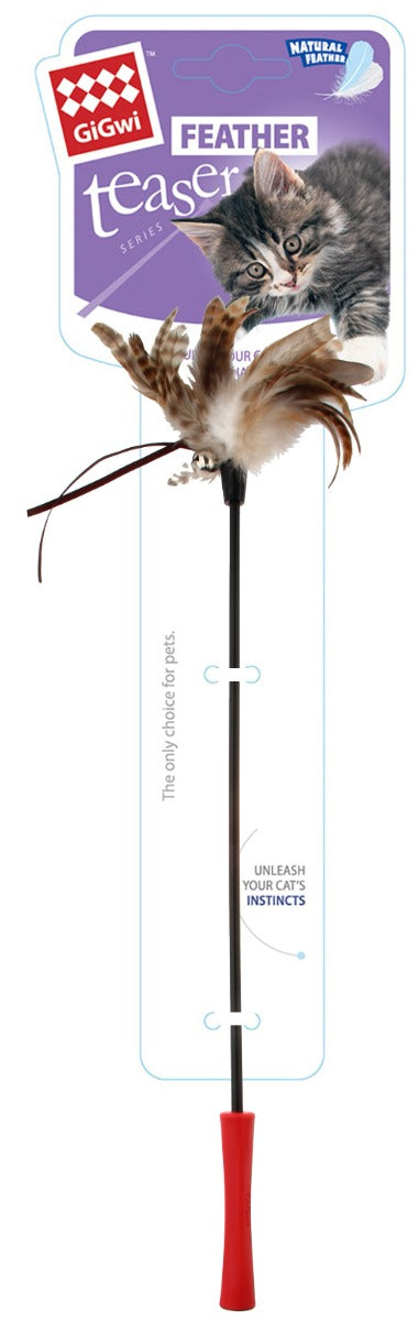 Gigwi Natural Feather Teaser Catwand And TPR Handle