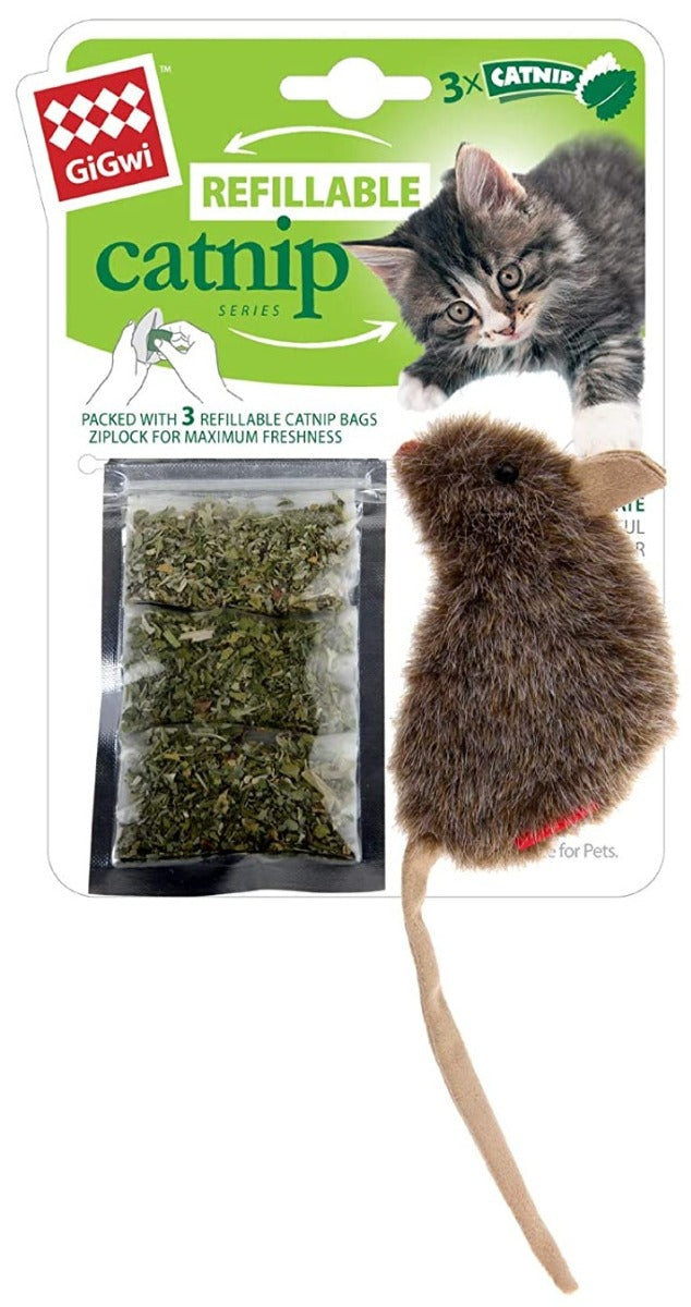 Gigwi Mouse Refillable Catnip With 3 Catnip Teabags