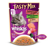 Whiskas Tasty Mix With Seafood Cocktail & Wakame Seaweed In Gravy Pouch 70 G (Pack Of 28) - Ecom Pack