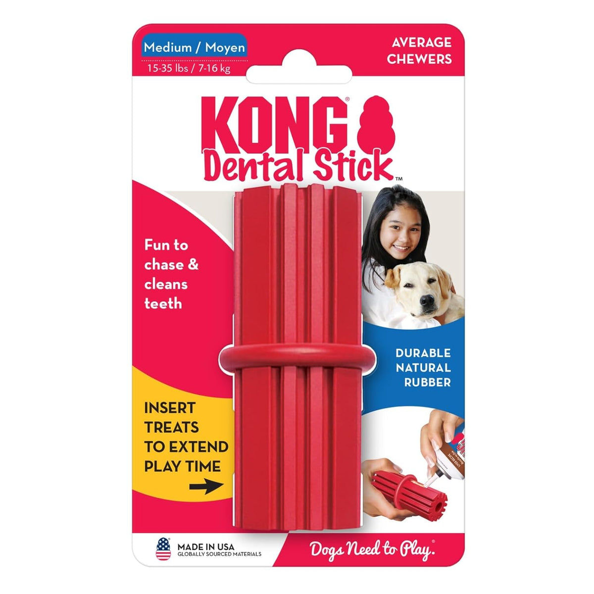 KONG Dental Stick Interactive Rubber Dental Chew Toy for Dogs (Medium Size)