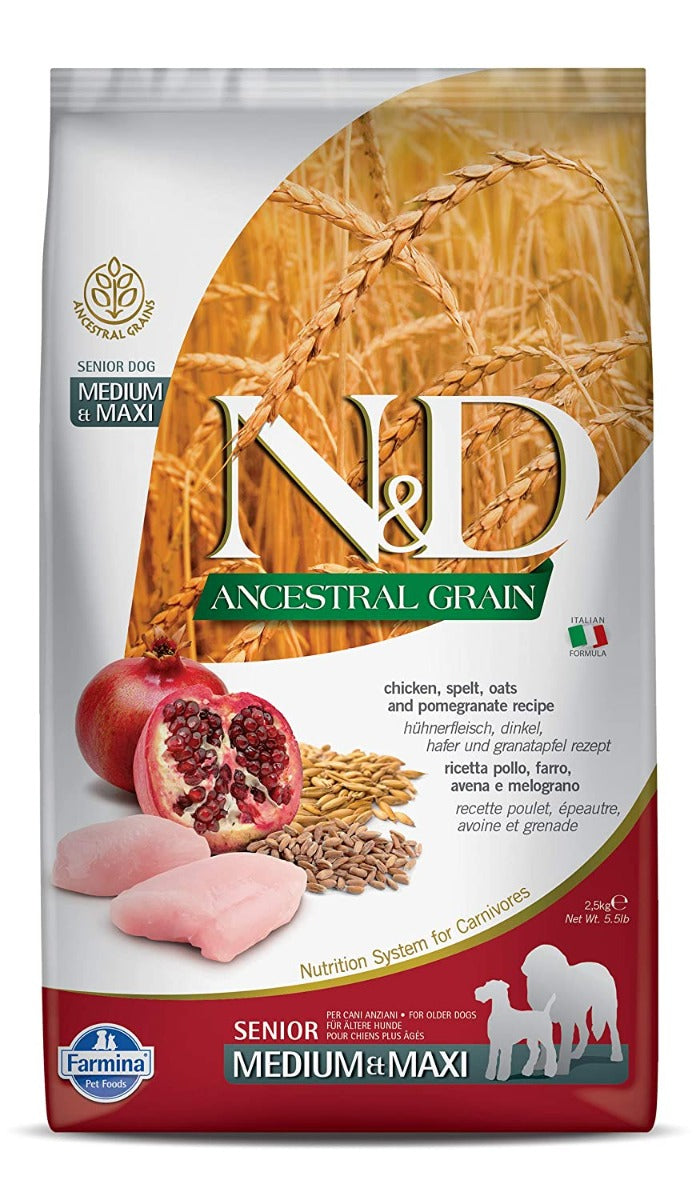 Farmina N&D Ancestral Grain Chicken Spelt Oats And Pomegranate Medium And Maxi Senior Dog  Dry Food