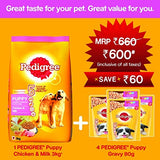 Pedigree Puppy Combo Mix Offer '3 Kg Chicken & Milk + 4 Gravy Pouches