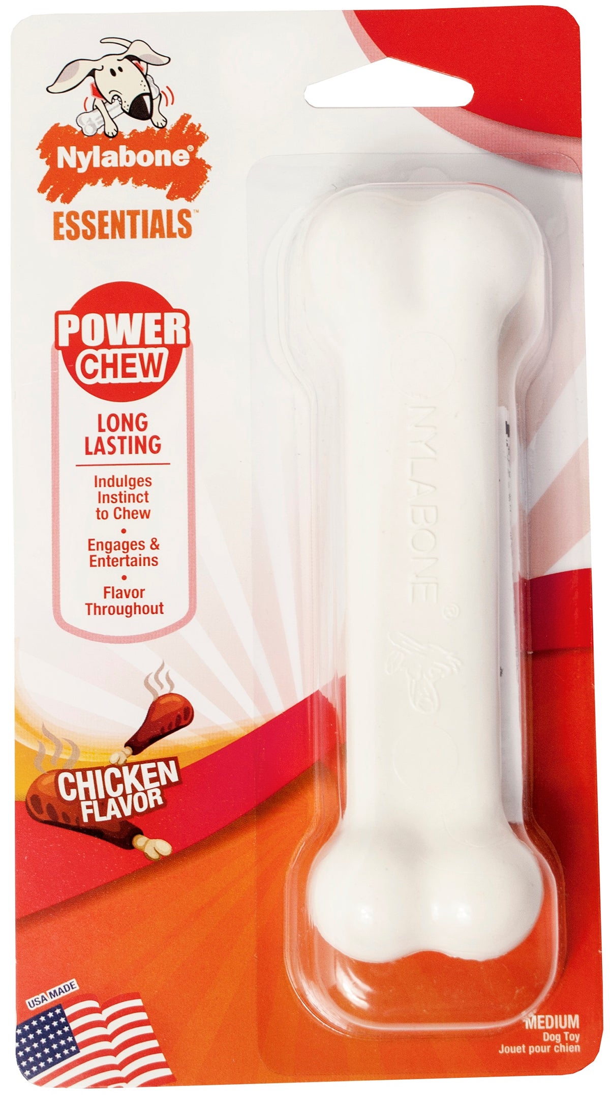 Nylabone Essentials Power Long Lasting Chew Bone - Chicken Flavor