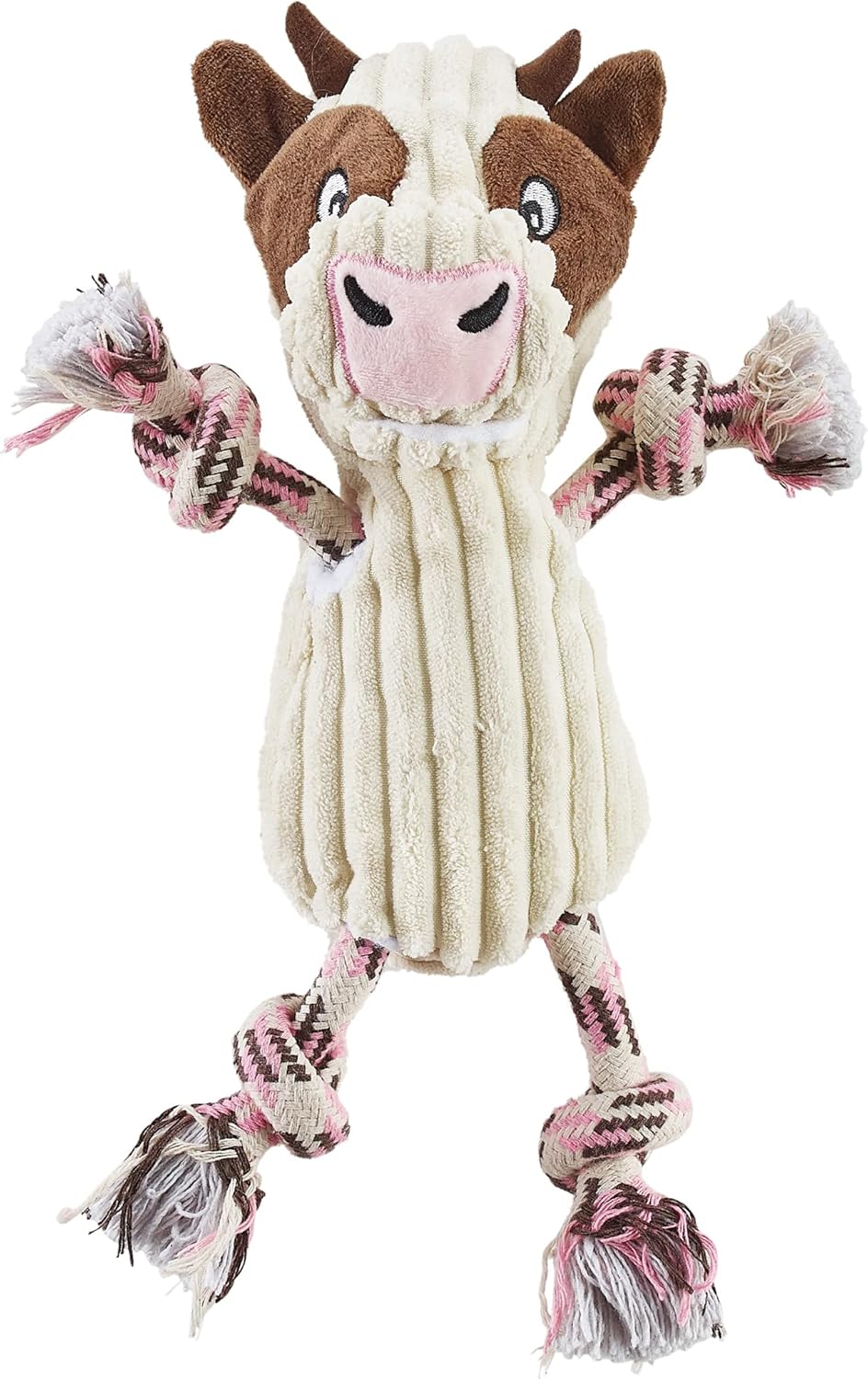 Outward Hound Ranch Roperz Cow Plush Squeaky Dog Toy - White