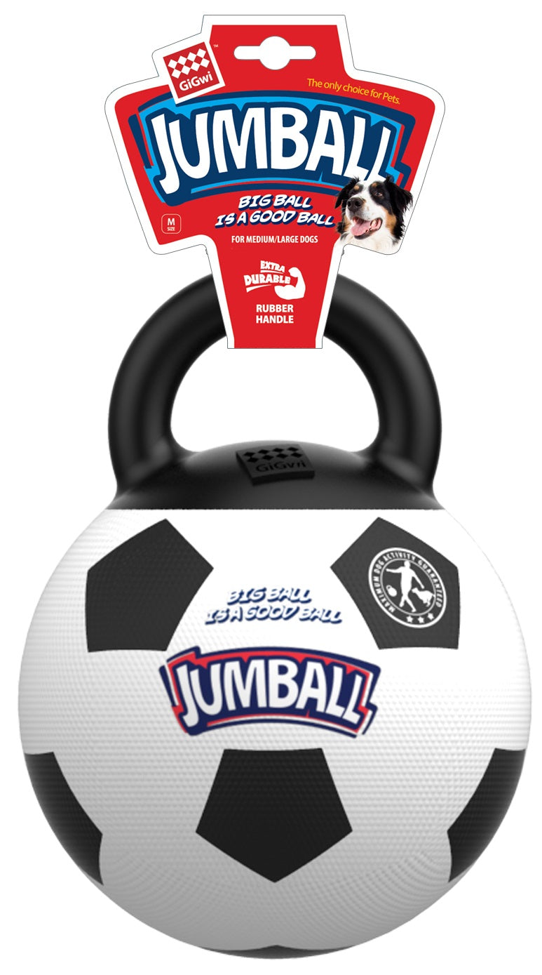 Gigwi Soccer Ball With Rubber Handle Jumball Dog Toy - Black/White
