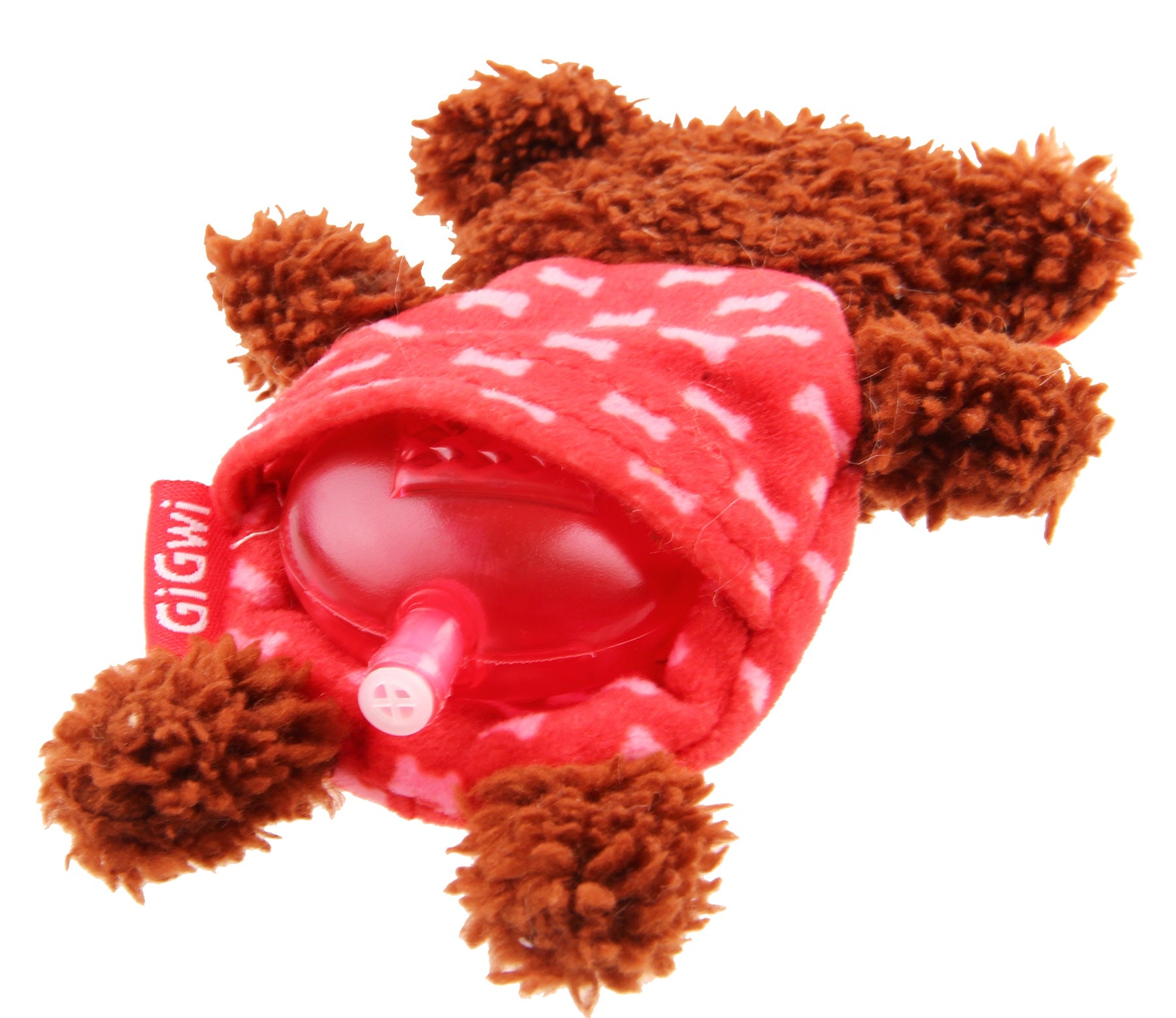 Gigwi Bear Plush Friendz With Refillable Squeaker Dog Toy - Brown/Red