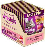 Whiskas Tasty Mix Tuna With Kanikama Carrot In Gravy Pouch 70 G (Pack Of 12) - Ecom Pack